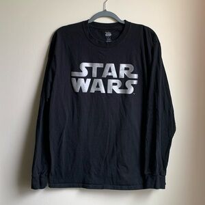 Disney Parks Star Wars Logo Long Sleeve Cotton Tee (Sz L) Black & Silver